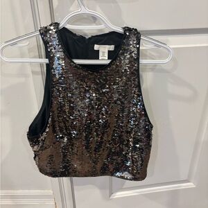 H&M Black and Brown Sequin Crop Top